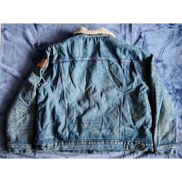 NWT Polo Ralph Lauren Men's Sherpa Fleece Lined Denim Trucker Jean Jacket w/Flag - Picture 3 of 14